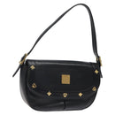 MCM Shoulder Bag Leather Black Gold Auth 124398-1