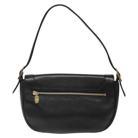 MCM Shoulder Bag Leather Black Gold Auth 124398