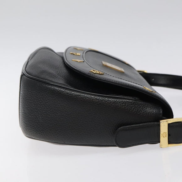 MCM Shoulder Bag Leather Black Gold Auth 124398