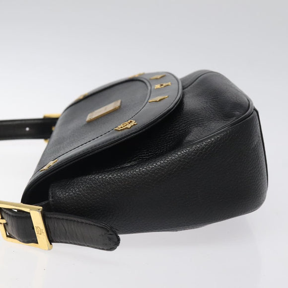 MCM Shoulder Bag Leather Black Gold Auth 124398
