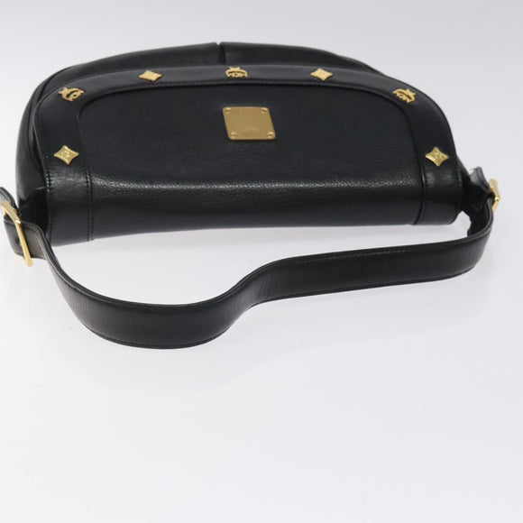 MCM Shoulder Bag Leather Black Gold Auth 124398
