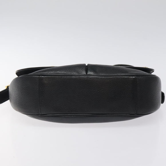 MCM Shoulder Bag Leather Black Gold Auth 124398