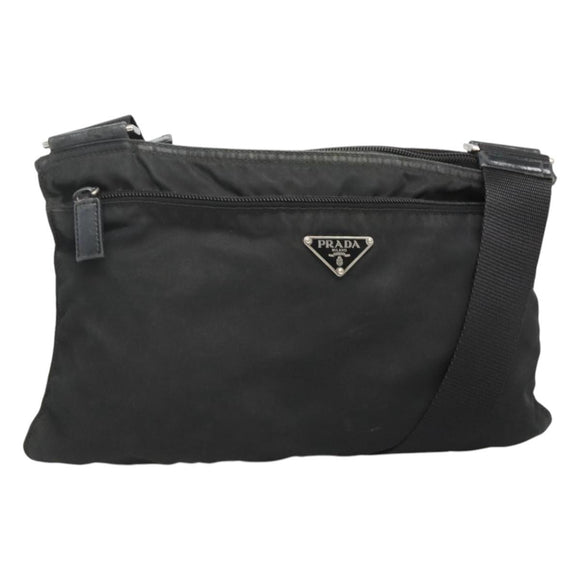 PRADA Shoulder Bag Nylon Black Silver Auth 124420