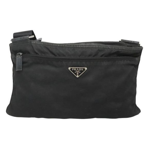PRADA Shoulder Bag Nylon Black Silver Auth 124420
