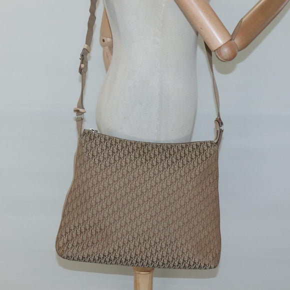 Christian Dior Trotter Canvas Shoulder Bag Beige Gold Auth 124421