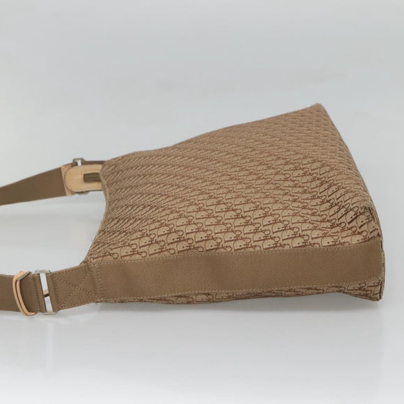 Christian Dior Trotter Canvas Shoulder Bag Beige Gold Auth 124421