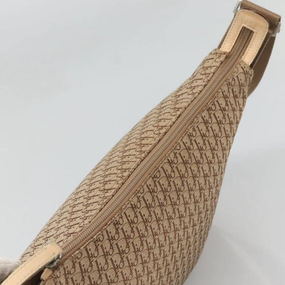 Christian Dior Trotter Canvas Shoulder Bag Beige Gold Auth 124421
