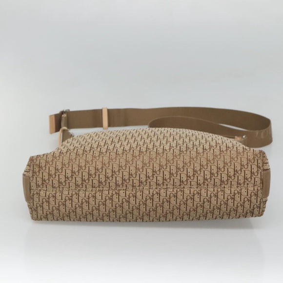 Christian Dior Trotter Canvas Shoulder Bag Beige Gold Auth 124421