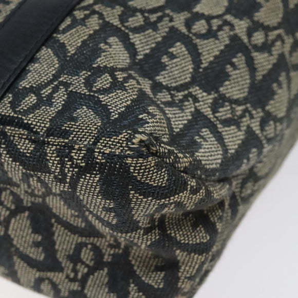 Christian Dior Trotter Canvas Hand Bag Navy Gold Auth 124422
