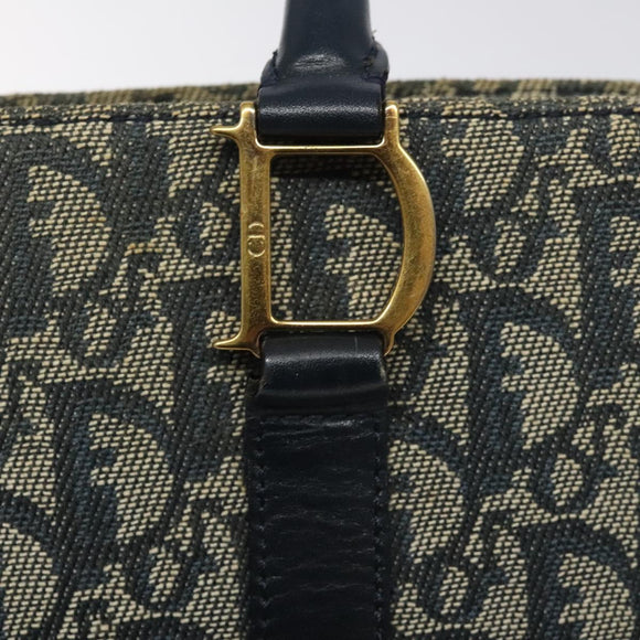 Christian Dior Trotter Canvas Hand Bag Navy Gold Auth 124422