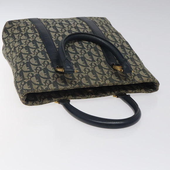 Christian Dior Trotter Canvas Hand Bag Navy Gold Auth 124422