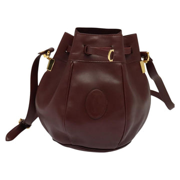 CARTIER Must Line Shoulder Bag Leather Bordeaux Gold Auth 124429 - 0