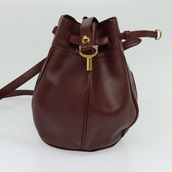 CARTIER Must Line Shoulder Bag Leather Bordeaux Gold Auth 124429