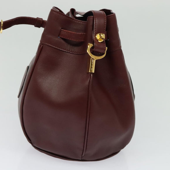 CARTIER Must Line Shoulder Bag Leather Bordeaux Gold Auth 124429