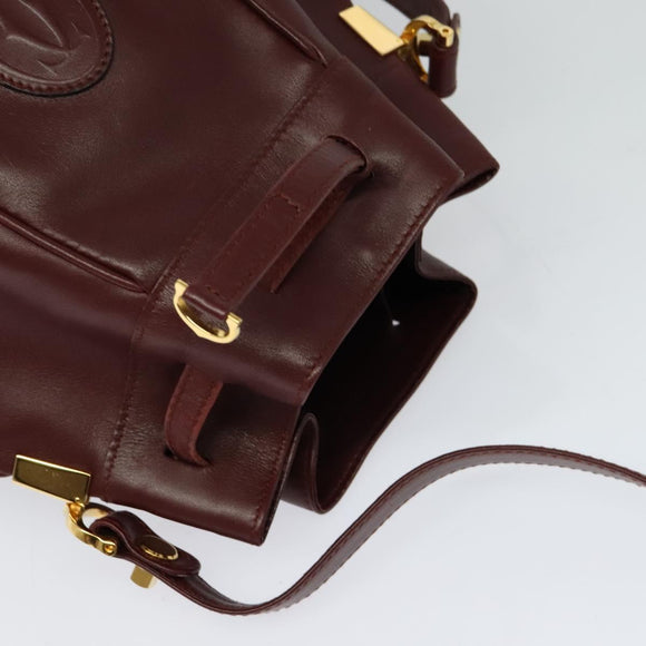 CARTIER Must Line Shoulder Bag Leather Bordeaux Gold Auth 124429