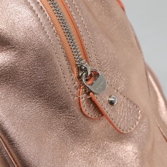 Salvatore Ferragamo Gancini Shoulder Bag Leather Silver Pink gold Auth 124430