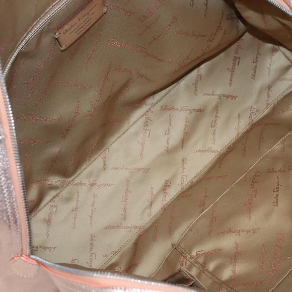 Salvatore Ferragamo Gancini Shoulder Bag Leather Silver Pink gold Auth 124430