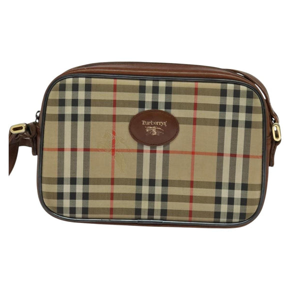 Burberrys Nova Check Shoulder Bag Canvas Beige Gold Auth 124461