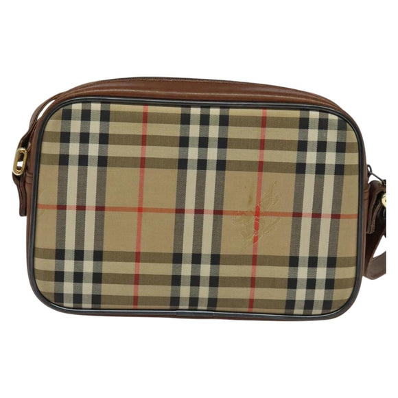 Burberrys Nova Check Shoulder Bag Canvas Beige Gold Auth 124461