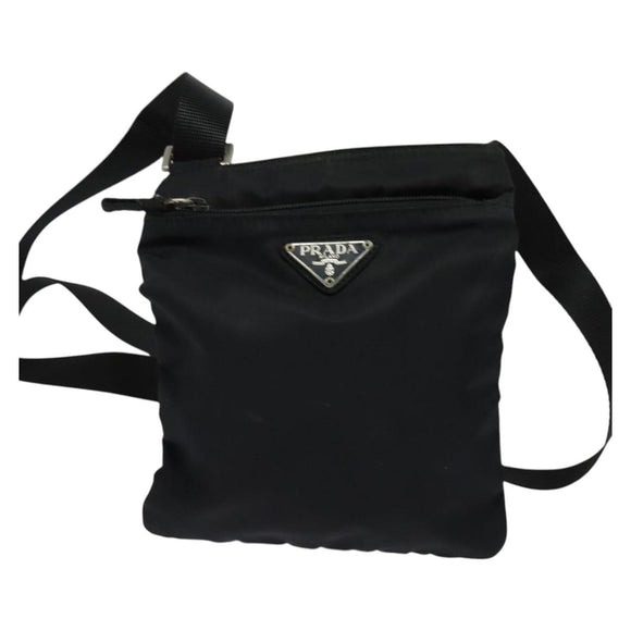 PRADA Shoulder Bag Nylon Black Silver Auth 124484