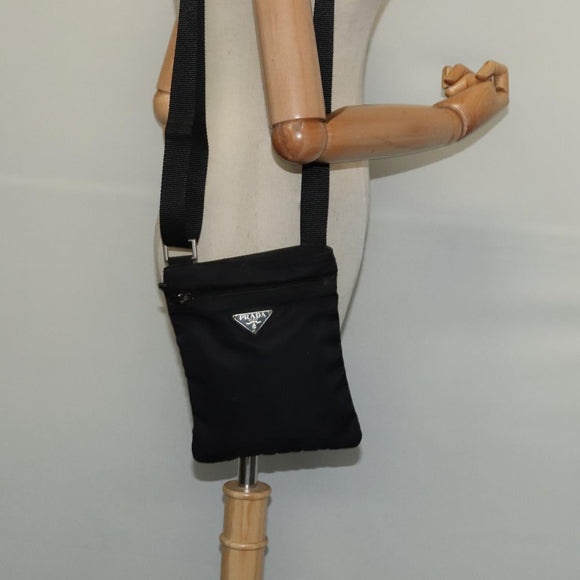 PRADA Shoulder Bag Nylon Black Silver Auth 124484