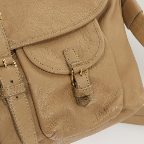 BVLGARI Shoulder Bag Leather Beige Gold Auth 124489