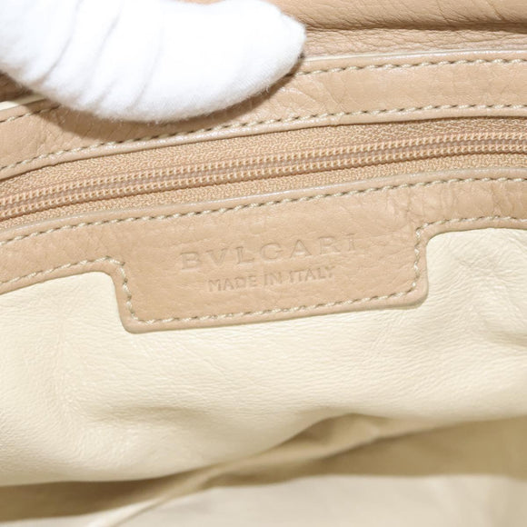 BVLGARI Shoulder Bag Leather Beige Gold Auth 124489