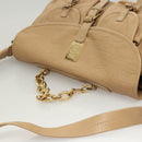 BVLGARI Shoulder Bag Leather Beige Gold Auth 124489-6