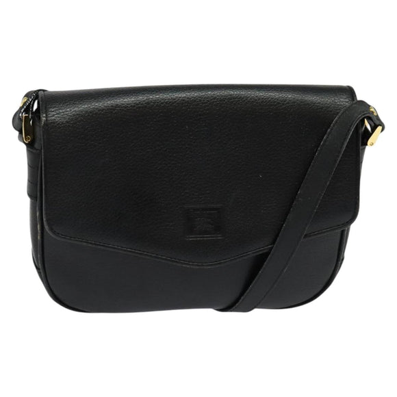 Burberrys Shoulder Bag Leather Black Gold Auth 124499