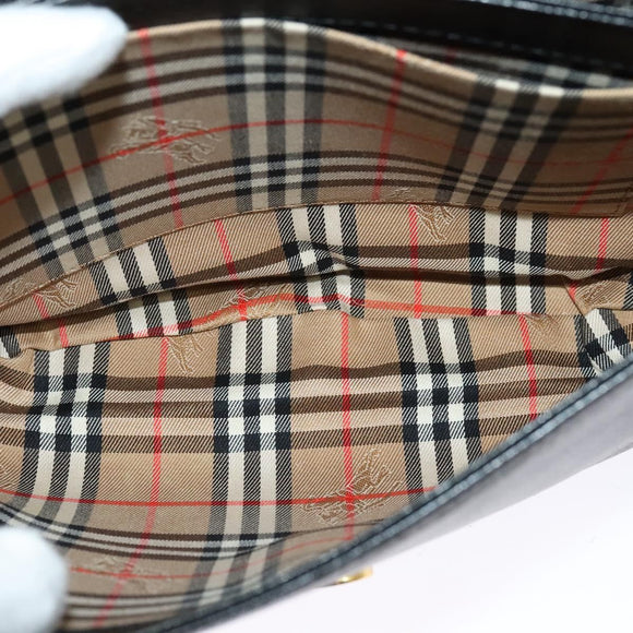 Burberrys Shoulder Bag Leather Black Gold Auth 124499