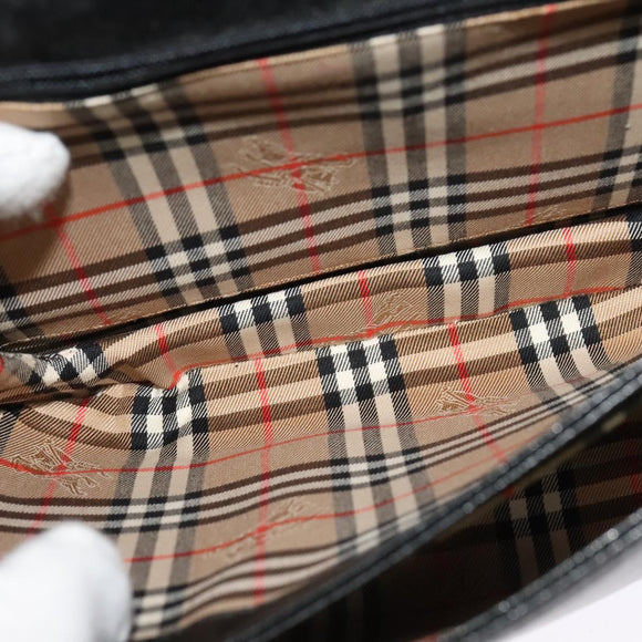 Burberrys Shoulder Bag Leather Black Gold Auth 124499