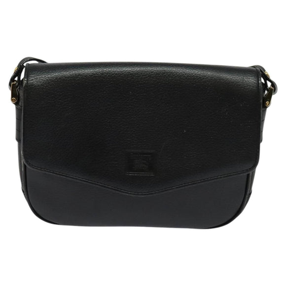 Burberrys Shoulder Bag Leather Black Gold Auth 124499