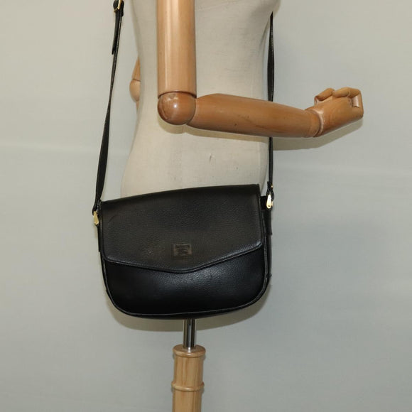 Burberrys Shoulder Bag Leather Black Gold Auth 124499