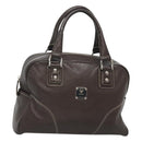 MCM Hand Bag Leather Dark Brown Silver Auth 124506-1