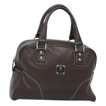 MCM Hand Bag Leather Dark Brown Silver Auth 124506