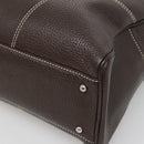 MCM Hand Bag Leather Dark Brown Silver Auth 124506-9