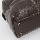 MCM Hand Bag Leather Dark Brown Silver Auth 124506-14