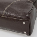 MCM Hand Bag Leather Dark Brown Silver Auth 124506-15