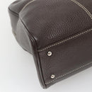 MCM Hand Bag Leather Dark Brown Silver Auth 124506-16