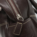 MCM Hand Bag Leather Dark Brown Silver Auth 124506-10