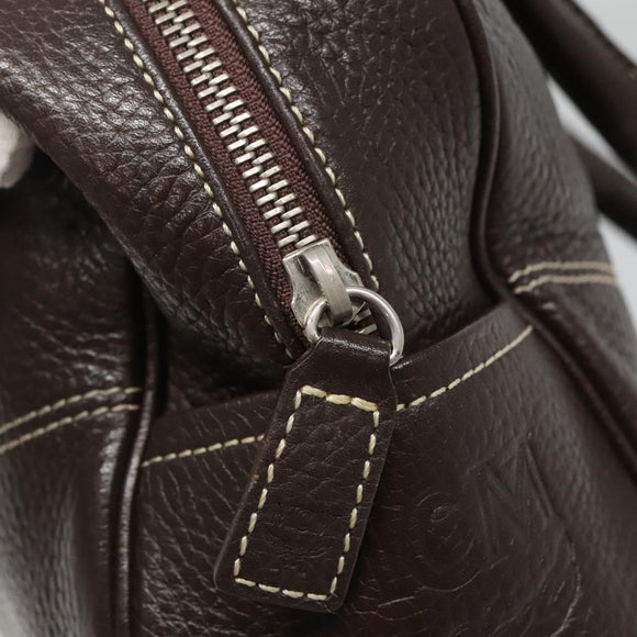 MCM Hand Bag Leather Dark Brown Silver Auth 124506