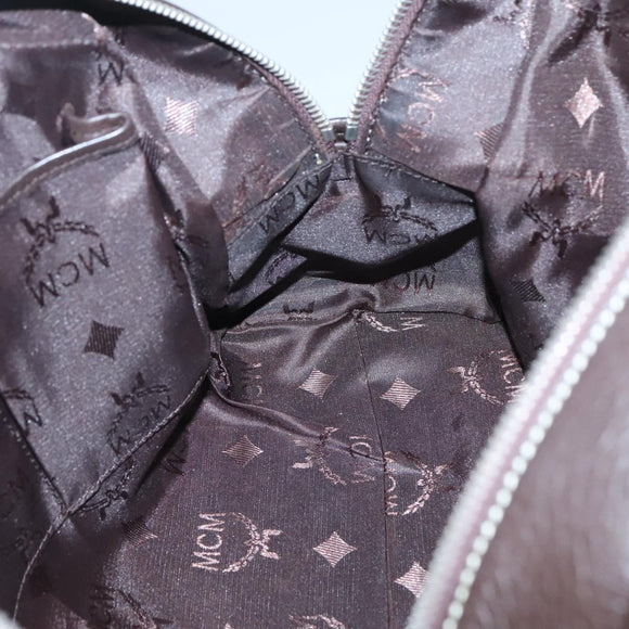 MCM Hand Bag Leather Dark Brown Silver Auth 124506