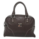 MCM Hand Bag Leather Dark Brown Silver Auth 124506-13