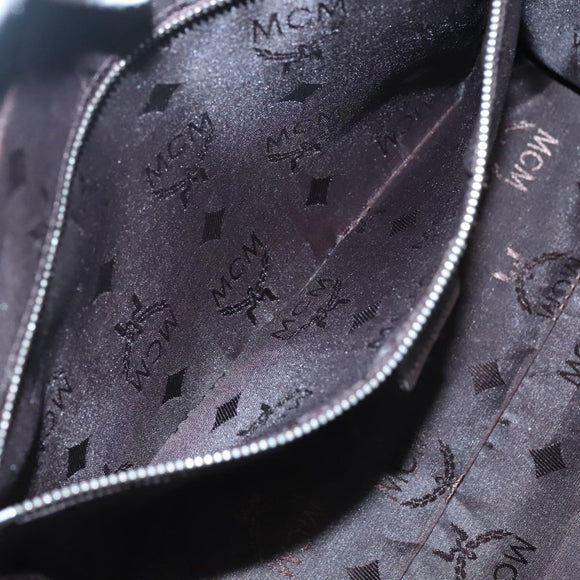 MCM Hand Bag Leather Dark Brown Silver Auth 124506