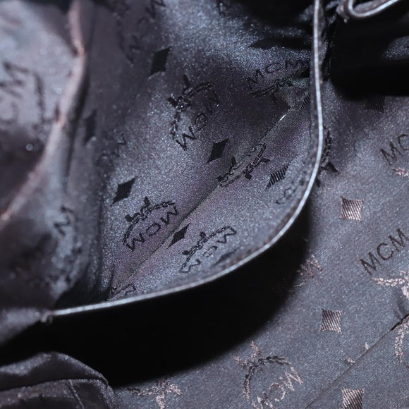 MCM Hand Bag Leather Dark Brown Silver Auth 124506