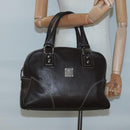 MCM Hand Bag Leather Dark Brown Silver Auth 124506-22