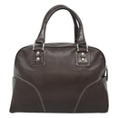 MCM Hand Bag Leather Dark Brown Silver Auth 124506-2