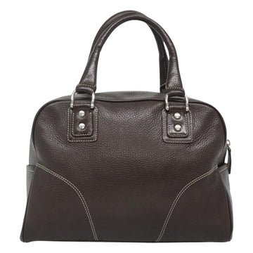 MCM Hand Bag Leather Dark Brown Silver Auth 124506 - 0