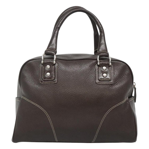 MCM Hand Bag Leather Dark Brown Silver Auth 124506