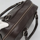 MCM Hand Bag Leather Dark Brown Silver Auth 124506-6